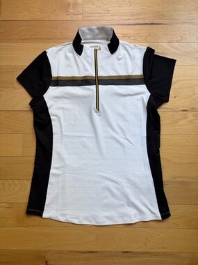 Cutter & Buck Annika White Polo with Gold Logo and Stripe
